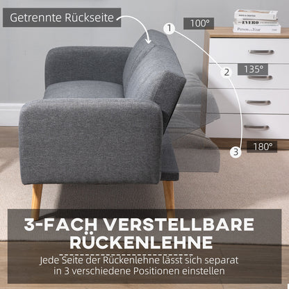 Slaapbank – Uitklapbare Sofa – Bedbank – Stofbank – Tweezitsbank – Verstelbare Rugleuning – Linnenlook Polyester – Rubberenhouten Poten – 173x75x73 cm – Comfortabel & Stabiel