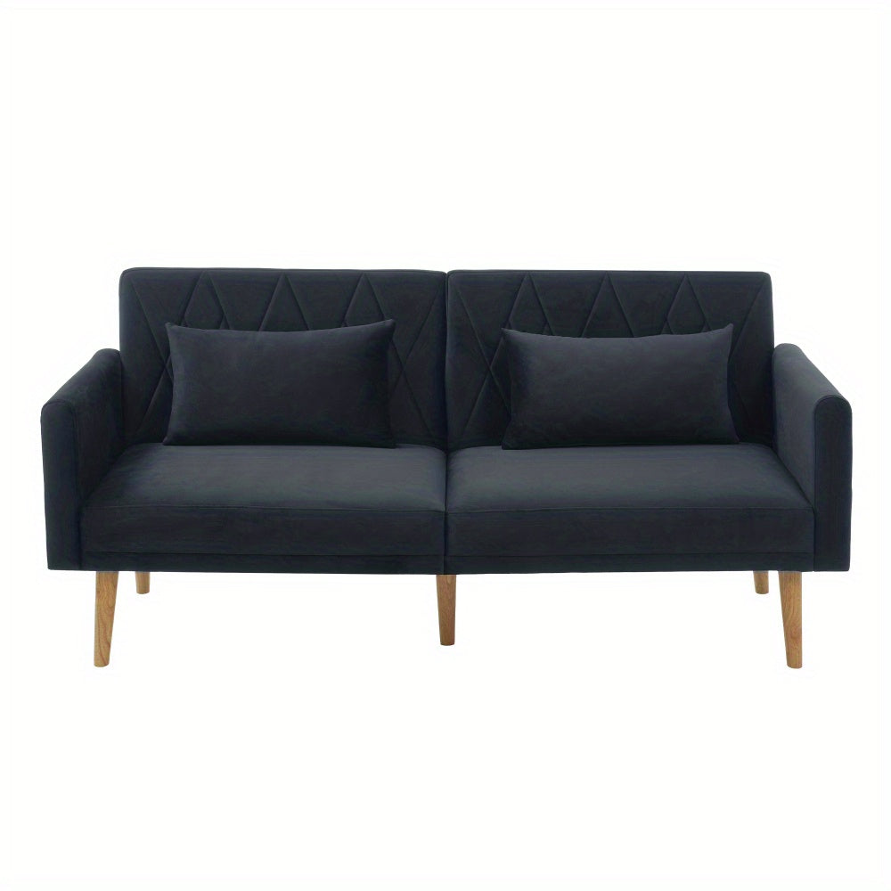 Slaapbank – Slaapsofa – Logeerbed – Bedbank – Bankbed – Verstelbare Rugleuning 3 Standen – Luxe Zachte Velvet Bekleding – Compact 2-Zits – Met Kussens En Zijvak – Zwart