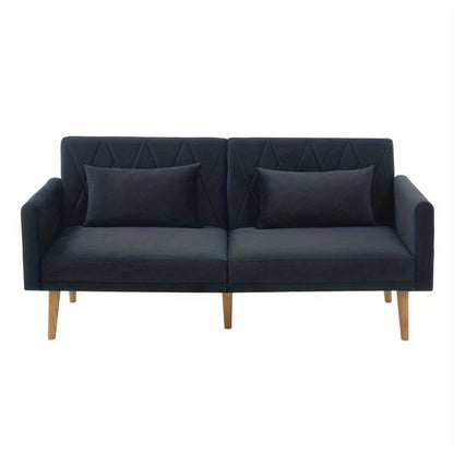 Slaapbank – Slaapsofa – Logeerbed – Bedbank – Bankbed – Verstelbare Rugleuning 3 Standen – Luxe Zachte Velvet Bekleding – Compact 2-Zits – Met Kussens En Zijvak – Zwart