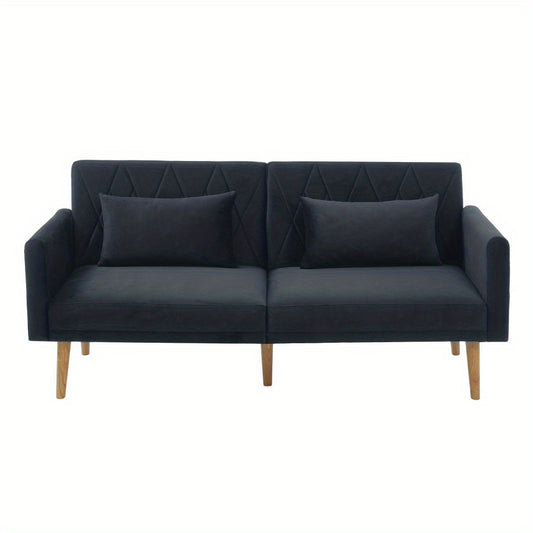 Slaapbank – Slaapsofa – Logeerbed – Bedbank – Bankbed – Verstelbare Rugleuning 3 Standen – Luxe Zachte Velvet Bekleding – Compact 2-Zits – Met Kussens En Zijvak – Zwart