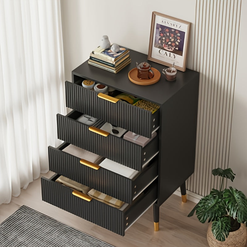 Ladekast – Ladenkast – Kommode – Opbergkast – Dressoir – Zwart – Gouden Poten & Handgrepen – 4 Ruime Lades – Stevig Hout & Metaal