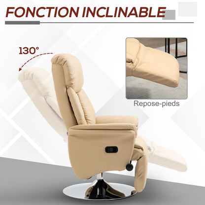 Draaifauteuil – Relaxfauteuil – Loungestoel – Verstelbare Stoel – Beige – 360° Draaibaar – Verstelbare Voetensteun Met PU Kunstleer
