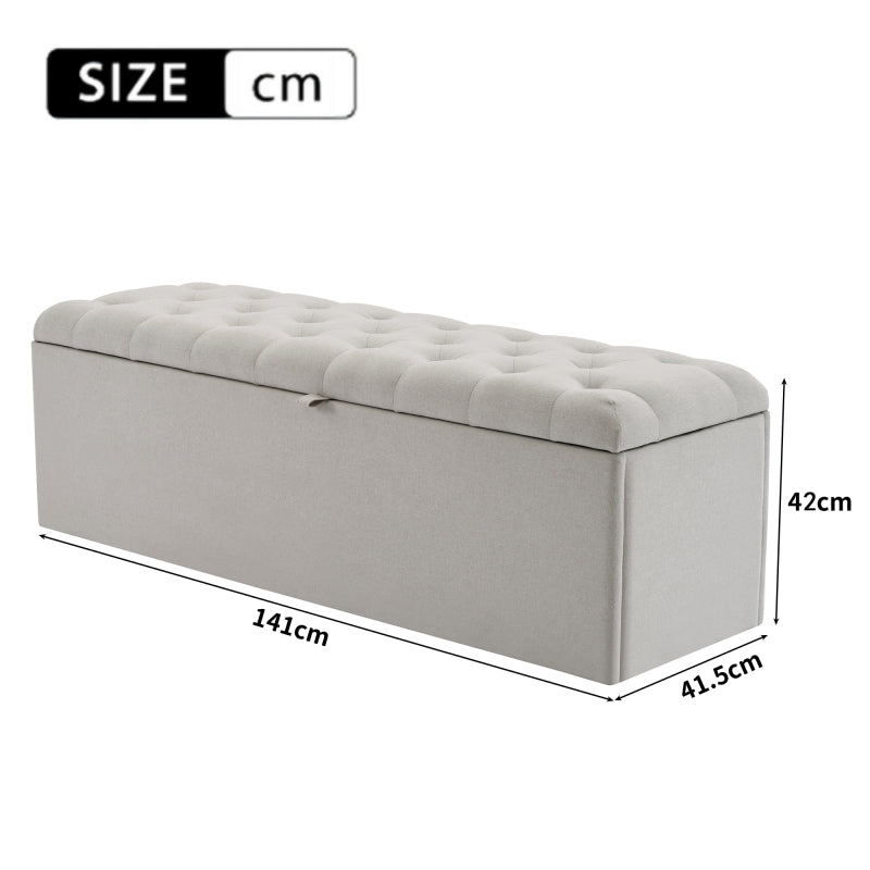 Bedbankje – Bedbank – Slaapbank – Opbergbank – Zitbank – Linnen Bekleding – Compact 141x41,5x47 cm – Met Opbergruimte