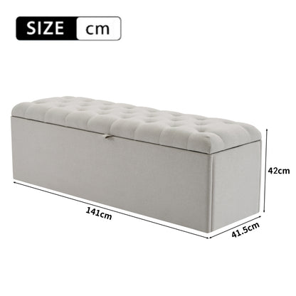 Linen Upholstered 141*41.5*47Cm L*W*H Padded Bed Stool with Storage Light