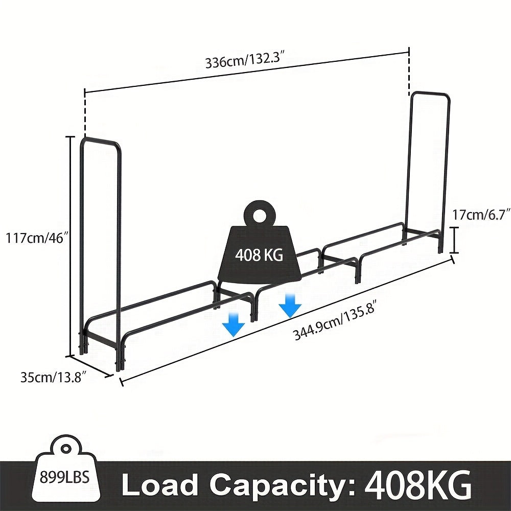 Houtopslag – Houtdrager – Brandhoutrek – Houtrek – Houtopbergkast – Verstelbaar in 3 Lengtes – Draagvermogen 408 kg – Zwart Gepoedercoat Staal – Weerbestendig