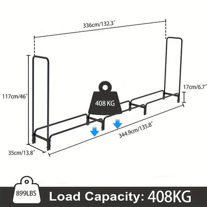 Houtopslag – Houtdrager – Brandhoutrek – Houtrek – Houtopbergkast – Verstelbaar in 3 Lengtes – Draagvermogen 408 kg – Zwart Gepoedercoat Staal – Weerbestendig