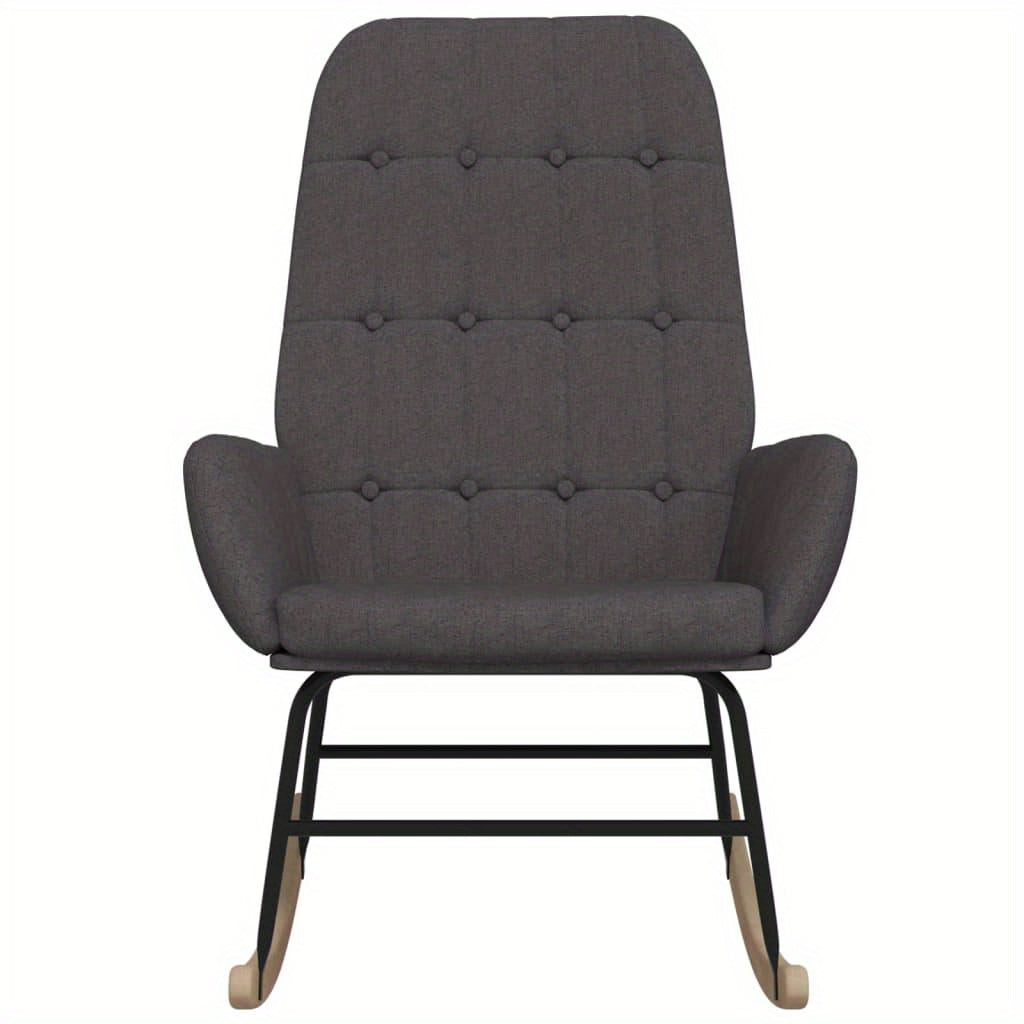 Schommelstoel – Schommeldstoel – Relaxstoel – Lounge Stoel – Donkergrijze Stoffering – Stevig Hardhout – Comfortabele Zitting