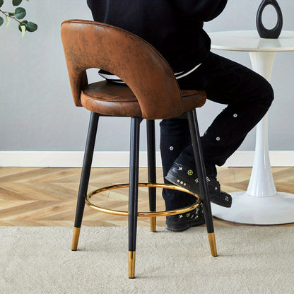 2pcs 360° Swivel Bar Stools - Brown Breathable Tech Fabric with Padded Seat Cushion, Contemporary Style for Bars, Restaurants, Kitchens & Balconies - Easy Assembly, No Power Needed, Stools for Sitting, Kitchen Seating, Moder