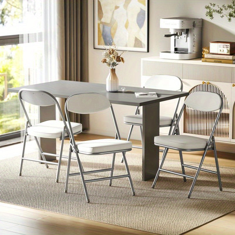 4-Pack Cream White Foldable Folding Chairs with Metal Frame & Ergonomic Seat - Lightweight Portable Design for Indoor/Outdoor Use, Durable Fabric for Patio, Garden, Events, Folding Chairs Portable, Event Seating, Modern Chair