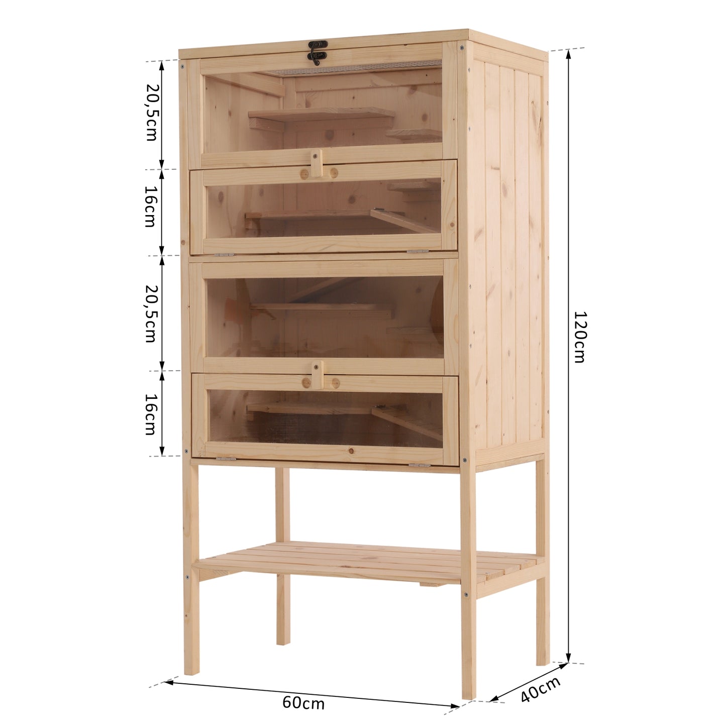 Hamsterkooi – Knaagdierkooi – Muiskooi – Kleine Dier Kooi – Dierenverblijf – 5 Verdiepingen met 10 Platforms – Massief Dennenhouten Kooi Beige 60x40x120 cm