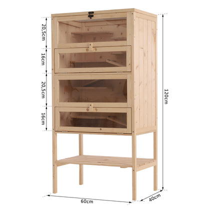 Hamsterkooi – Knaagdierkooi – Muizenkooi – Klein Dierenhok – Houten Kooi – 5 Verdiepingen – 10 Platforms – Natuurlijke Dennehout – Ruime Afmetingen 60x40x120 cm