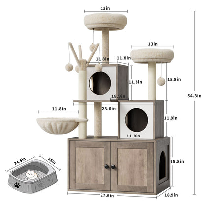 Kattenmeubel – Kattenbakmeubel – Krabpaal – Kattenkast – Klimelement – Ruimtebesparend Compact Ontwerp – Afgesloten Geurvrije Kattenbak