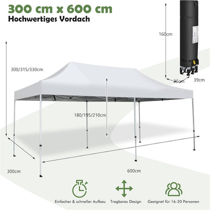 Vouwpaviljoen – Partytent – Tuinpaviljoen – Prieel – Tent – Wit – UV Bescherming SPF 50+ – Waterdicht & Stevig Met Wielen