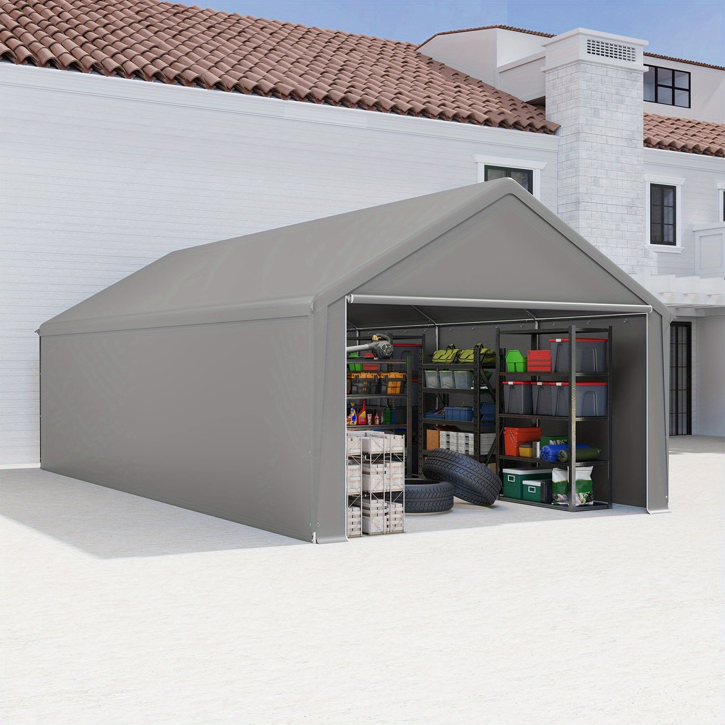 Overkapping Auto – Carport – Garage Tent – Buiten Tent – Schuilhok – 3x6 Meter – Stevig Gegalvaniseerd Stalen Frame – Waterafstotend PE Doek