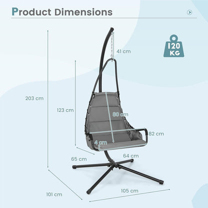 Hangstoel – Schommelstoel – Hangg Chair – Zitzakstoel – Relaxstoel – Stevig Metalen Frame – Comfortabel Gewatteerd Kussen – Max Draagkracht 120 kg – Grijs