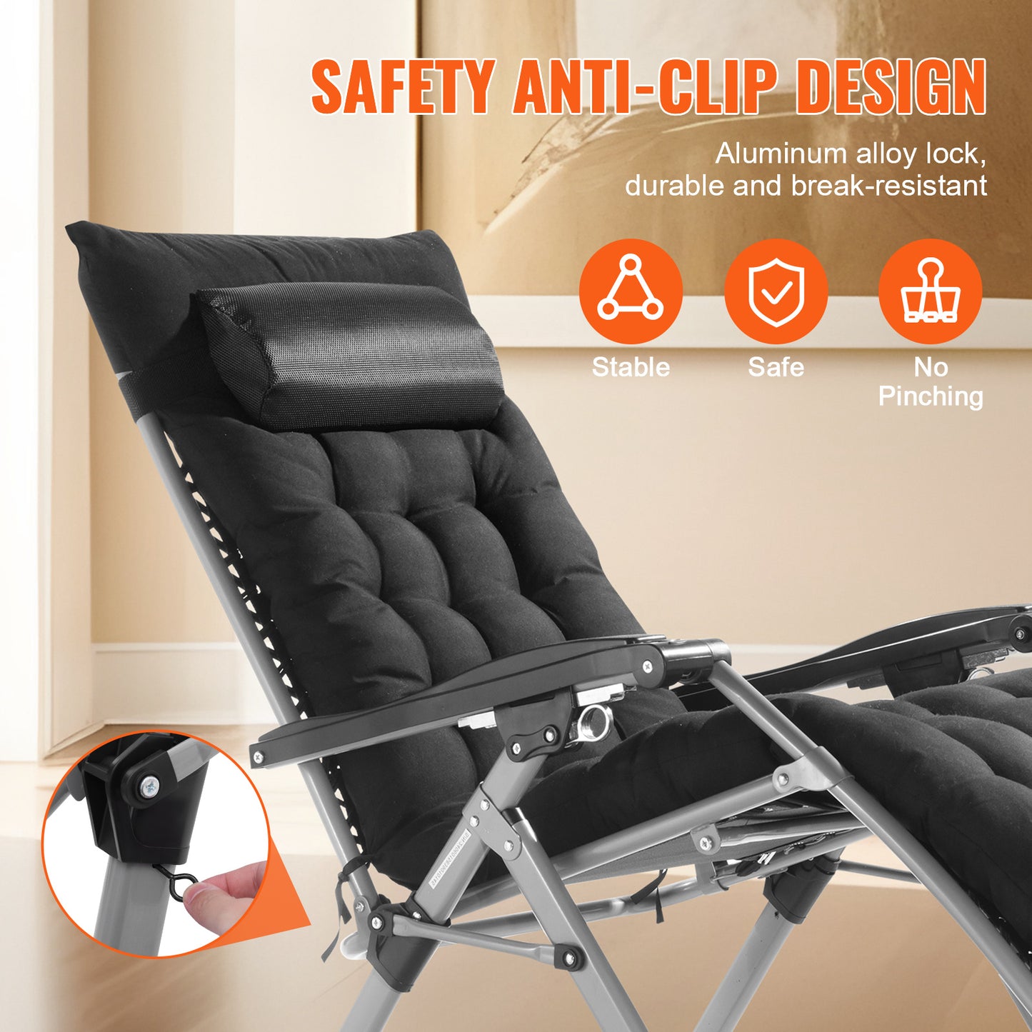 Zero Gravity Relaxstoel – Ligstoel – Loungestoel – Tuinstoel – Relaxfauteuil – Zwart – Verstelbare Ligpositie 90°-170° – Draagkracht 227 kg