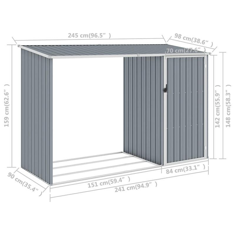 Tuinhuisje – Tuinschuur – Berging – Gereedschapsschuur – Opbergschuur – Verzinkt Staal – 245x98x159 cm – Houtlook Grijsbruine Kleur