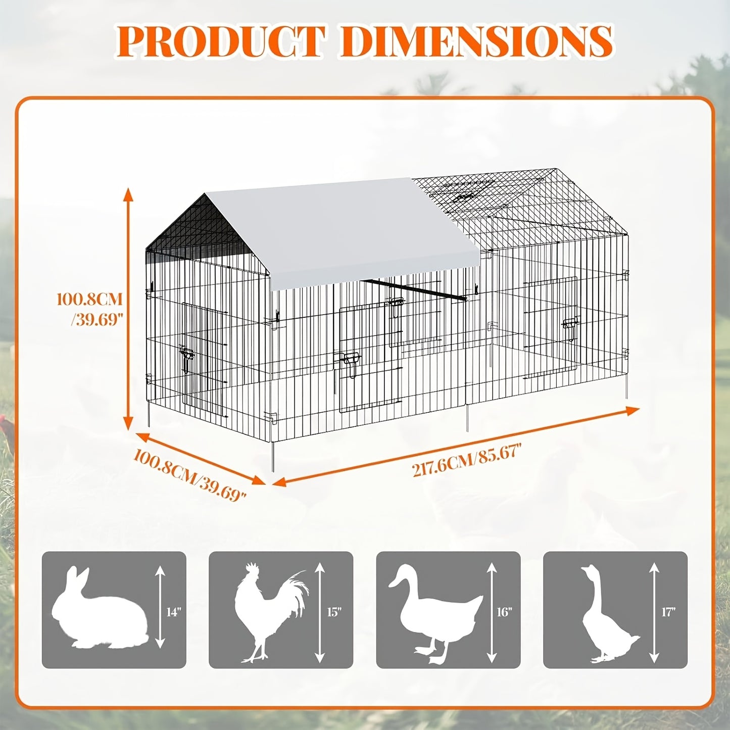 Verplaatsbare Kippenren – Kippenhok – Pluimvee Ren – Gevogelte Kooi – Dierenren – 300x100x100 cm – Stevige Metalen Constructie – Makkelijk Zonder Gereedschap In Elkaar Te Zetten
