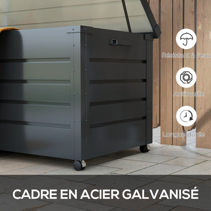 Buitenkist – Tuinbox – Opbergkist – Tuinkist – Balkonbox – 311 Liter – Gegalvaniseerd Staal – Wielen En Gasveren