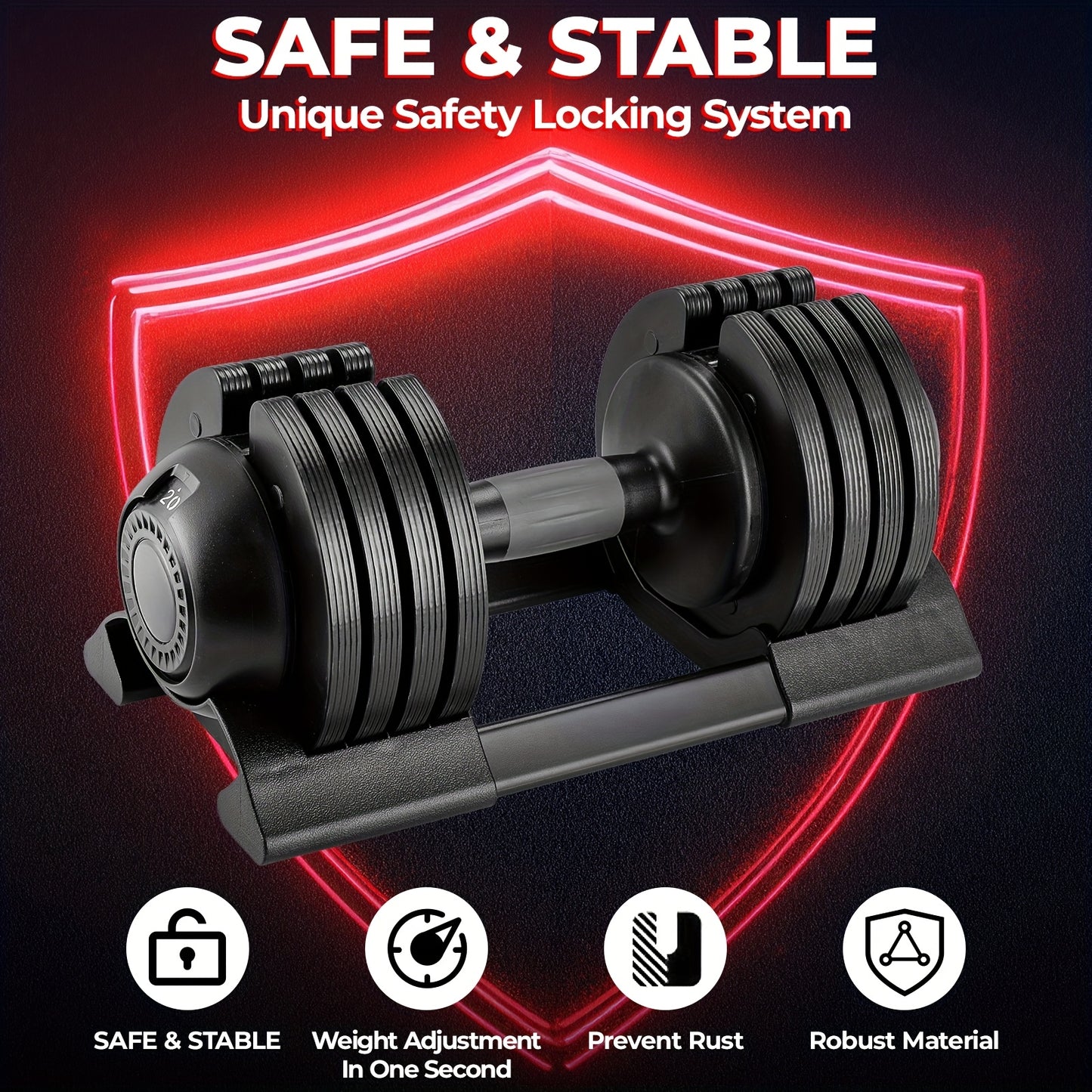 Verstelbare Dumbbell – Halter – Gewicht – Krachttrainer – Fitnessgewicht – 20 kg – Antislip Handgreep – Stabiele Basis