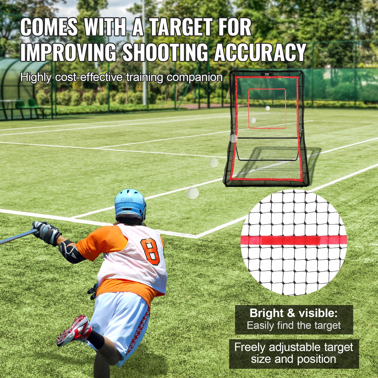 Lacrosse Rebounder – Bounce Back Net – Trainingsscherm – Pitchback Net – Werpscherm – Verstelbare Hoek – Stevig Stalen Frame – 1524 x 2134 mm