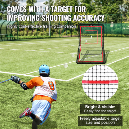 Lacrosse Rebounder – Bounce Back Net – Trainingsscherm – Pitchback Net – Werpscherm – Verstelbare Hoek – Stevig Stalen Frame – 1524 x 2134 mm
