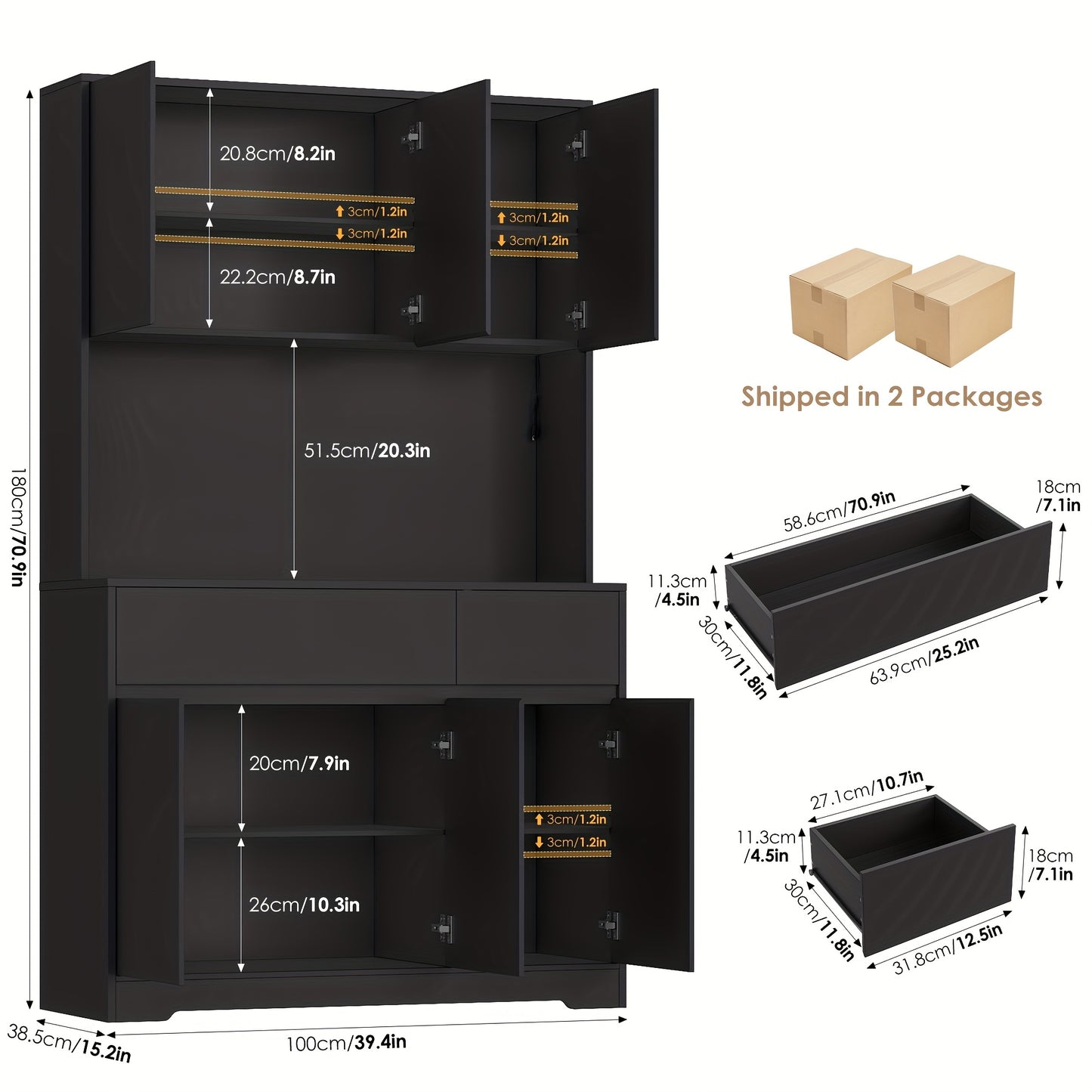 Keukenkast – Opbergkast – Buffetkast – Dressoir – Wit – Grote Opbergruimte – Verstelbare Planken – Spaanplaat Met Glas