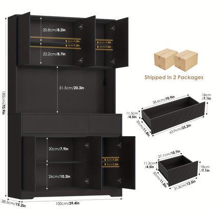 Keukenkast – Opbergkast – Buffetkast – Dressoir – Wit – Grote Opbergruimte – Verstelbare Planken – Spaanplaat Met Glas