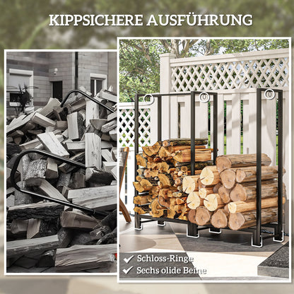 Brandhoutstandaard – Houtopslag – Houtrek – Haardhouthouder – Houtbok – Zwart – Roestvrij Stalen Frame – Draagvermogen 200 kg – 123x32x115 cm