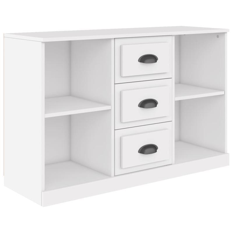 Modern White Sideboard with Drawers & Shelves - 106.68cm Wide, 35.56cm Deep, 66.04cm Tall Storage Cabinet for Living Room, Bedroom, Office - Minimalist Design, Hardwood Construction, No Assembly Required, Sideboard Cabinet, B