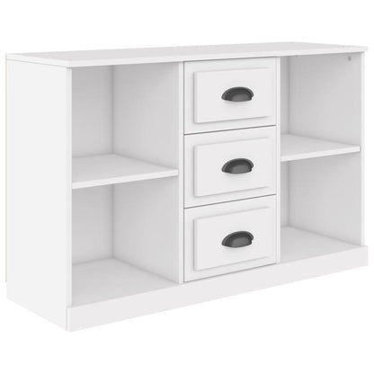Modern White Sideboard with Drawers & Shelves - 106.68cm Wide, 35.56cm Deep, 66.04cm Tall Storage Cabinet for Living Room, Bedroom, Office - Minimalist Design, Hardwood Construction, No Assembly Required, Sideboard Cabinet, B