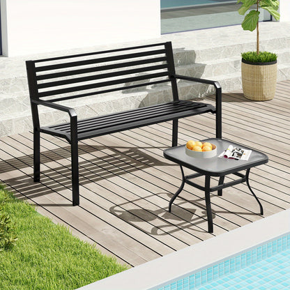 Metalen Tuinbank – Parkbank – Buitenbank – Terrasbank – Tuinmeubel – Robuuste Constructie – Comfortabel Slatted Design – Zwart – 2-3 Personen – 127 cm