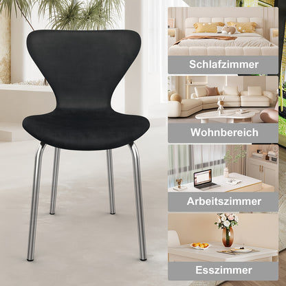 Set van 2 Moderne Klassieke Eetkamerstoelen – Zwart Fluweel met Stevige Metalen Poten – Ergonomische Rugleuning en Comfortabele Zitting – Eenvoudig te Reinigen – Perfect voor Eetkamer of Keuken