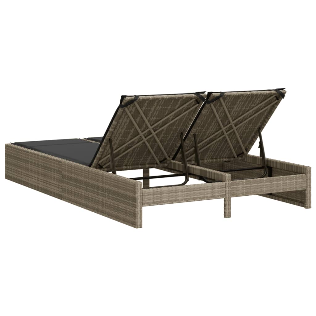 Dubbele Lounger – Dubbele Tuinbank – Buiten Lounger – Ligstoel Voor Twee – Relaxstoel – Weerbestendig PE-Rattan – Verstelbare Rugleuning In 3 Standen – Grijs