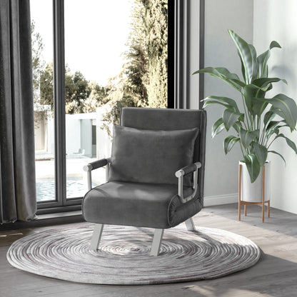 Slofstoel – Fauteuil – Relaxstoel – Zetel – Bedstoel – Verstelbare Rugleuning 5 Posities – Afneembare Wasbare Suède Bekleding – Metaal Frame – Grijs