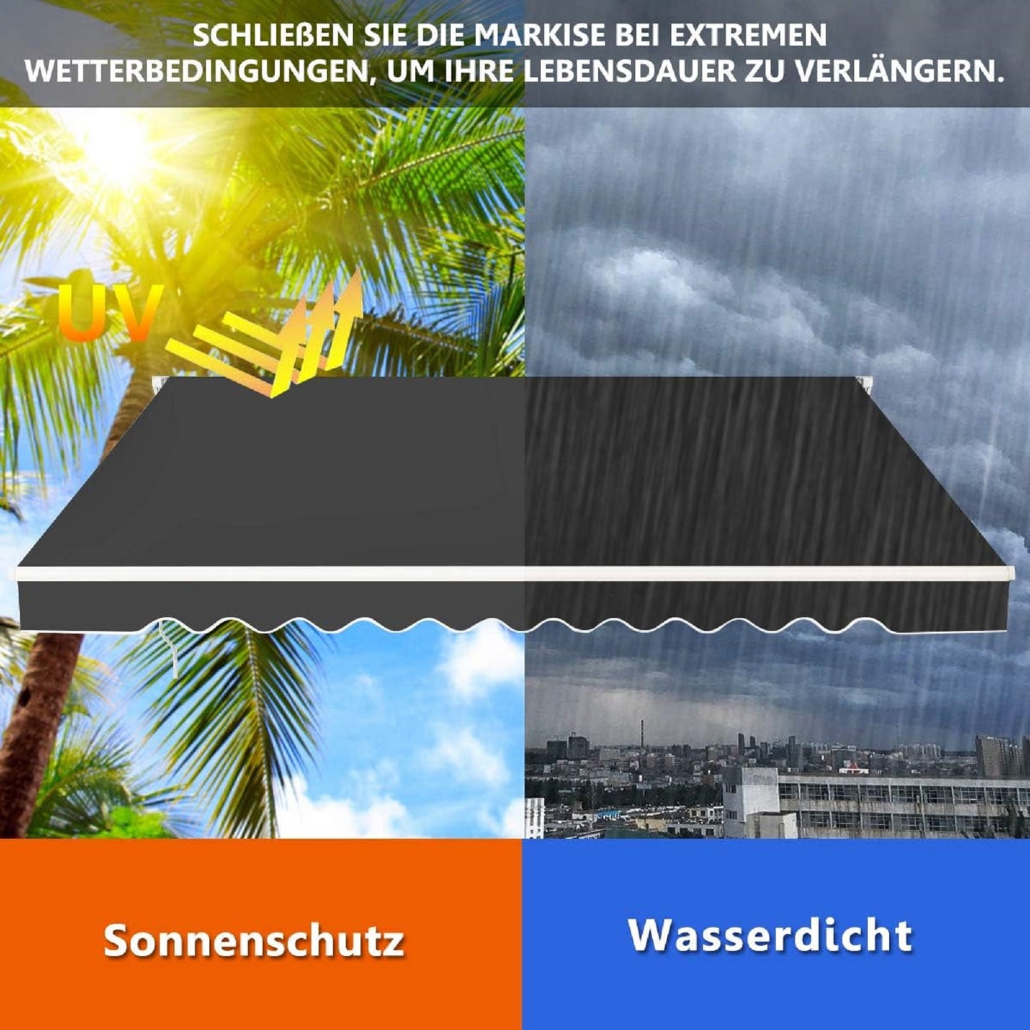 Verstelbare Zonwering – Knikarmscherm – Terrasdoek – Balkonzonwering – Uitschuifbare Luifel – Aluminium Frame – 3,6x3 Meter – Verstelbare Hoek 40°-100°