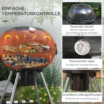 Bol Grill – Houtskoolbarbecue – BBQ Oven – Buitenkeuken – Ronde Barbecue – 54 cm Grilloppervlak – Ingebouwde Thermometer & Uitneembare Aslade – Zwart