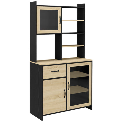 Keukenkast – Buffetkast – Keukenbuffet – Opslagkast – Dressoir – Moderne Design – Verstelbare Plank – Anti-Kantel Systeem – 90x39x177 cm – Zwart/Natuurlijk
