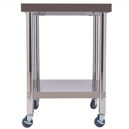 Roestvrijstalen Werkbank – RVS Werktafel – Werkbank Met Wielen – Keukentafel – Gastro Werktafel – 60x60 cm – 2 Niveaus – Draagvermogen 300 kg