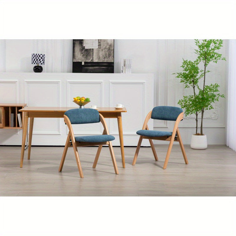Klapstoel – Vouwstoel – Opvouwbare Stoel – Eettafelstoel – Stoel – Stevig Beukenhouten Frame – Zachte Afneembare Kussens – Set van 2 – Ruimtebesparend & Comfortabel – Modern Blauw