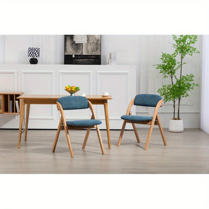 Klapstoel – Vouwstoel – Opvouwbare Stoel – Eettafelstoel – Stoel – Stevig Beukenhouten Frame – Zachte Afneembare Kussens – Set van 2 – Ruimtebesparend & Comfortabel – Modern Blauw