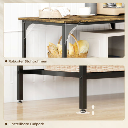 3-laags Opbergrek – Keukenrek – Opbergrek – Organizer – Bakplanken – Rustic-Bruin Hout – Zwart Stalen Frame – Stevig & Ruimtebesparend