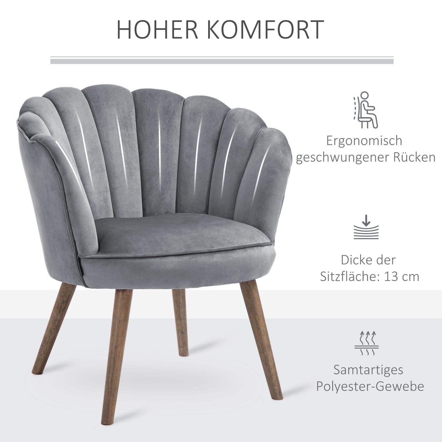 Eetkamerstoel – Keukenstoel – Stoel – Armstoel – Woonkamerstoel – Donkergrijs Polyester – Rubberhouten Frame – Compact Design 66 x 66 x 78,5 cm