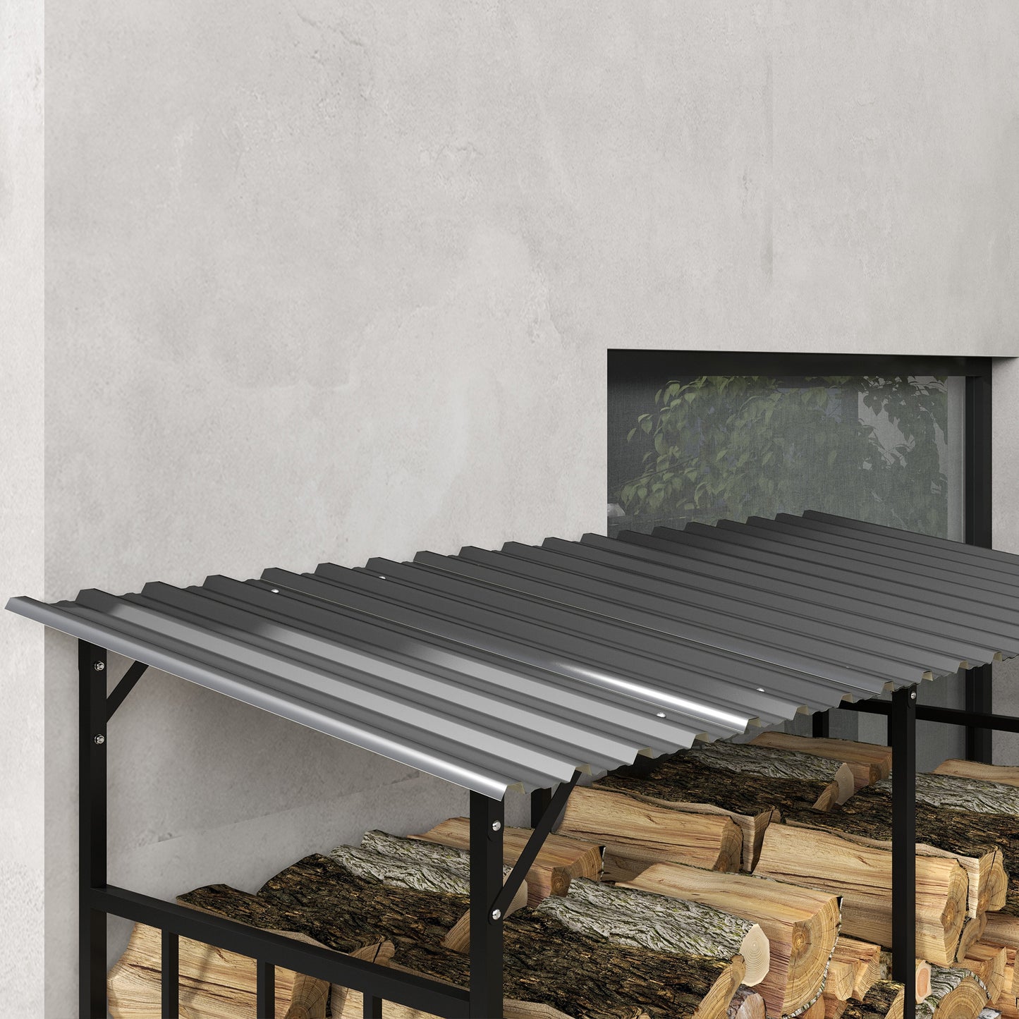 Houtopslag – Brandhoutrek – Haardhoutrek – Houtrek – Houtberging – Gepoedercoat Staal – Waterdicht Dak 1,17 m³ – Draagvermogen 100 kg