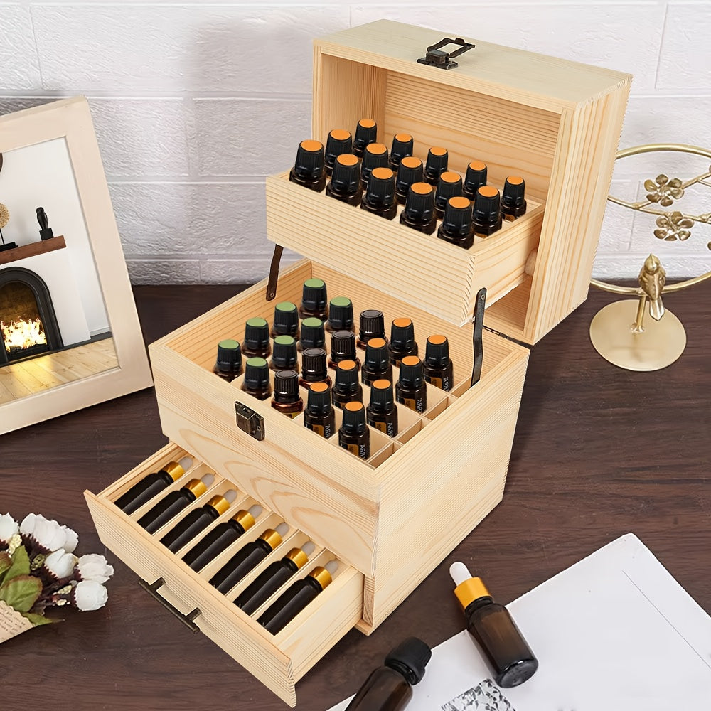 59-Compartment Bamboo Storage Box with 3-Tier Drawers & Removable Dividers - Large Capacity Organizer with Hinged Lid & Golden Hinges, 22x19x24cm Craft Cabinet for Jewelry, Beads, DIY Supplies, Display Case - Sturdy Bamboo Ma
