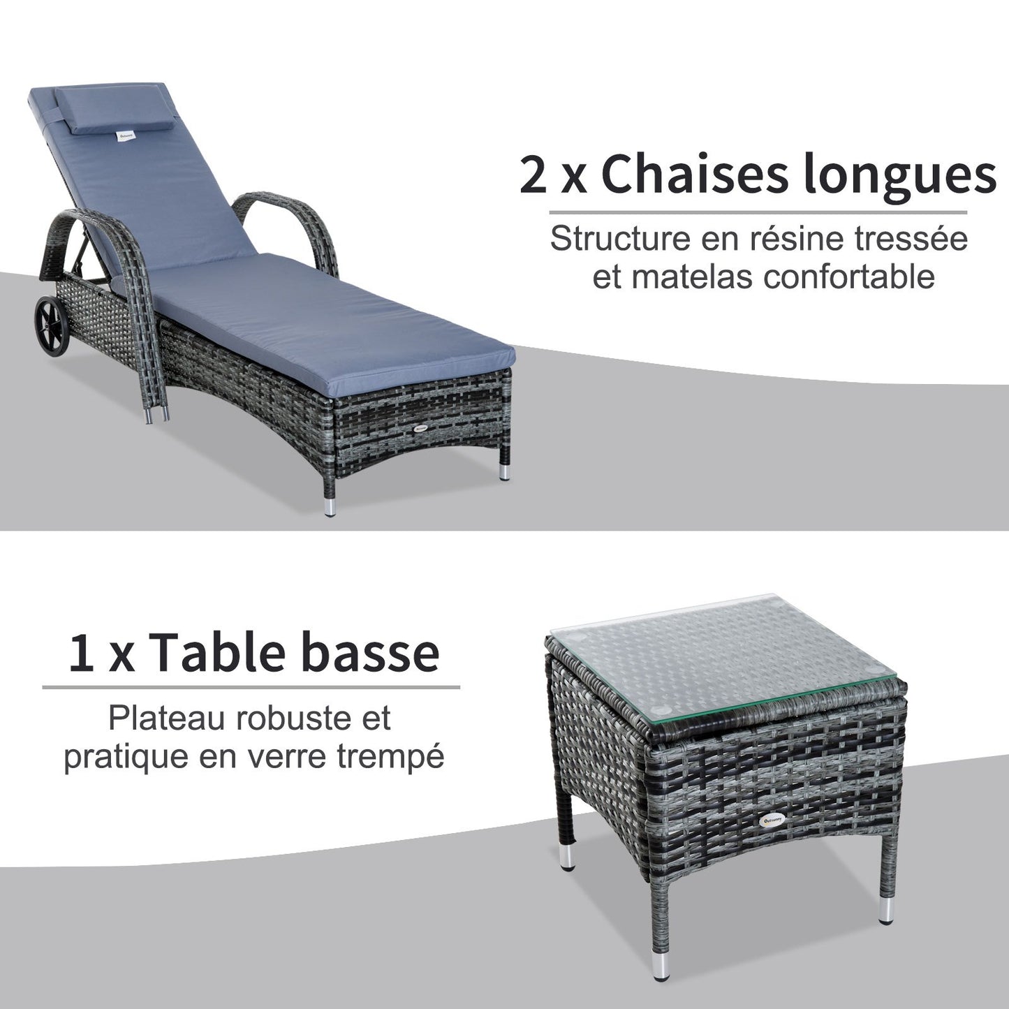 Tuinset Ligbedden – Zonnebedden – Loungestoelen – Ligstoelen – Ligbanken – Verstelbare Rugleuning – UV-bestendig Resin