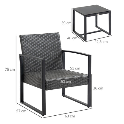 Tuinmeubelset 2 Persoons – Buitenmeubilair – Balkonset – Tuinset Compact – Loungeset Zwart – Comfortabele Zitkussens – Weerbestendig Metalen Frame