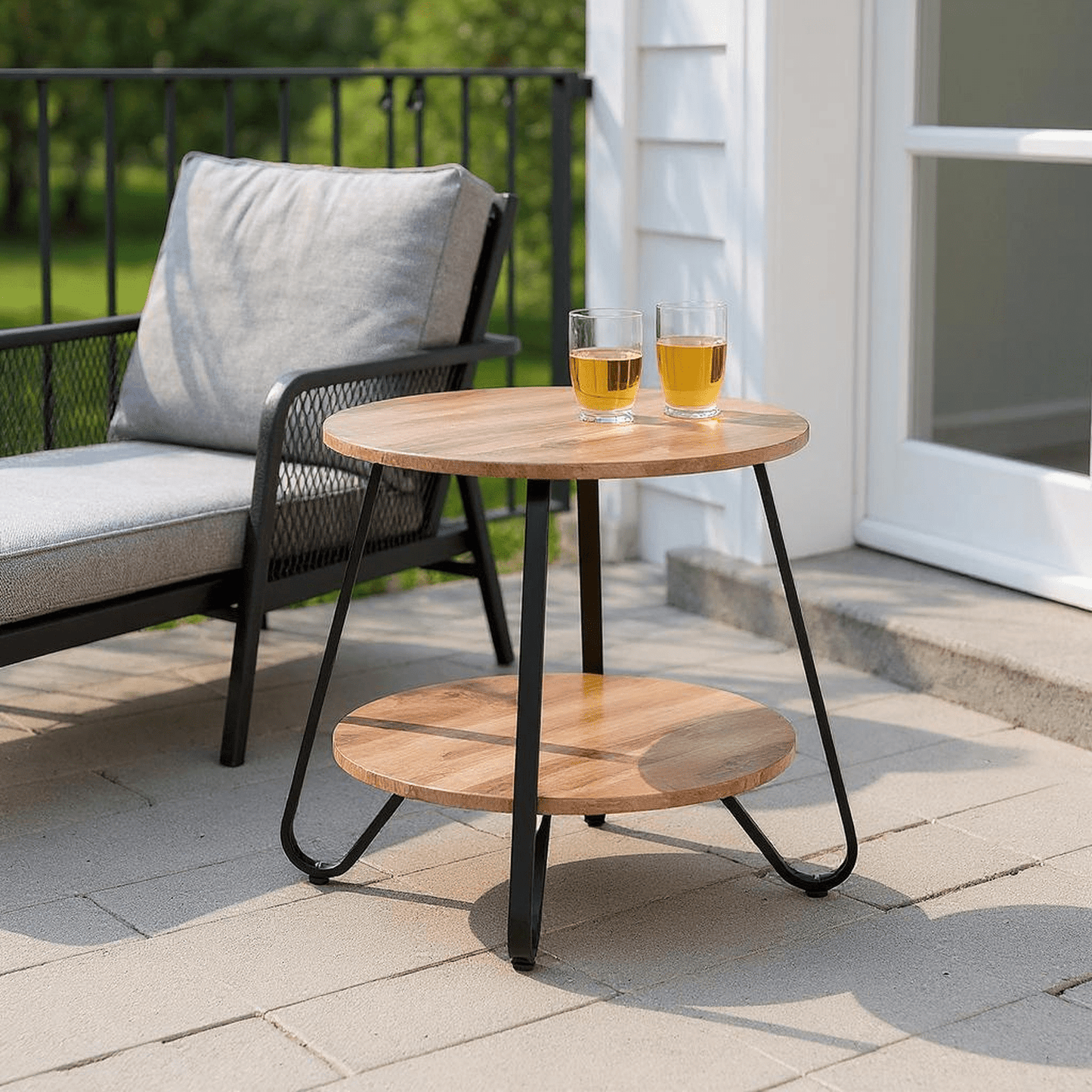 Bijzettafel – Sidetable – Bijzetmeubel – Accenttafel – Bijzettafeltje – Metaal en MDF – Compact 46x46x45 cm – Bruin