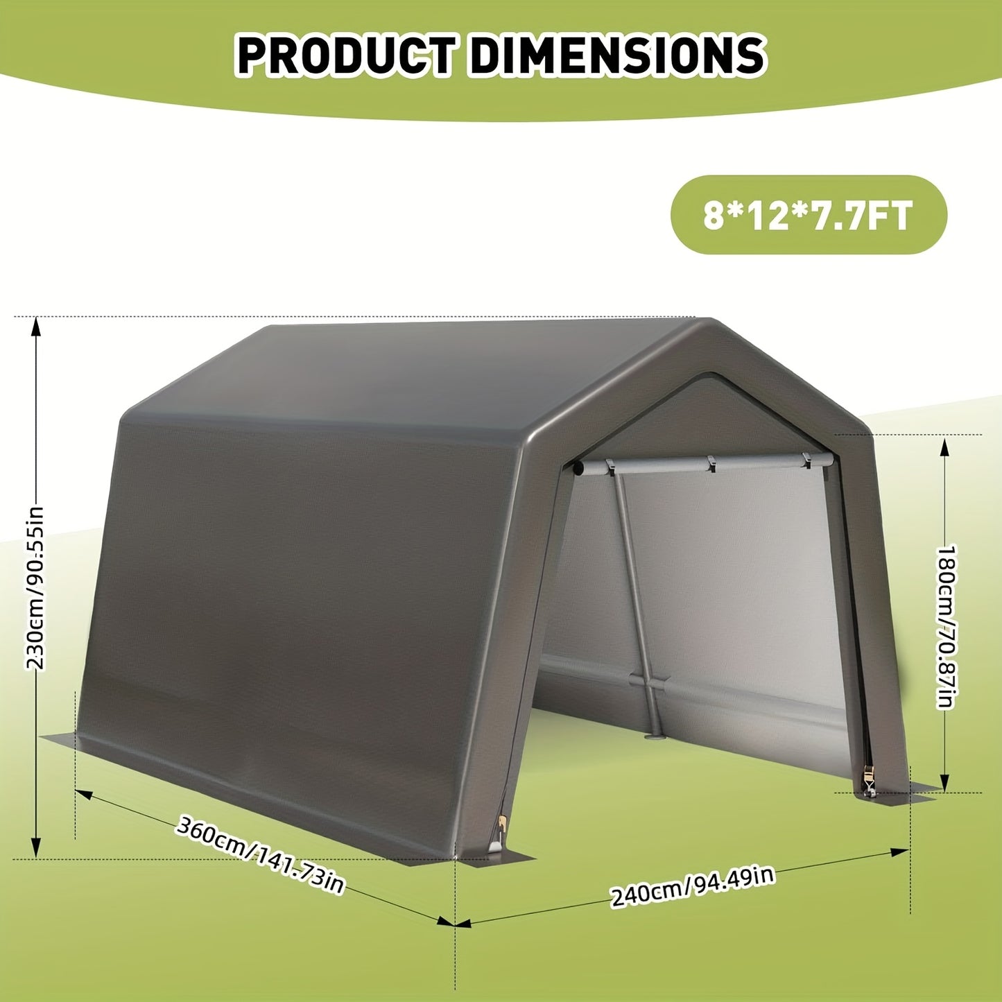 Opbergtent – Berghok – Carport – Schuurtent – Stallingtent – Waterdicht PE-zeil – Versterkt Metalen Frame – Groot 244x366x235 cm