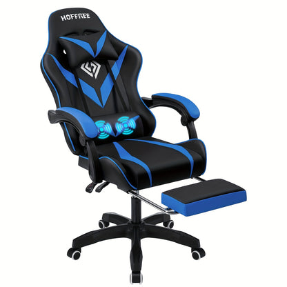 Gamingstoel – Gamestoel – Gaming Chair – Bureaustoel – Game Stoel – Ergonomisch Ontwerp – Massagefunctie Met Voetensteun – Verstelbare Lendensteun – Hoge Rugleuning – Kunstleer – Met Stalen Frame
